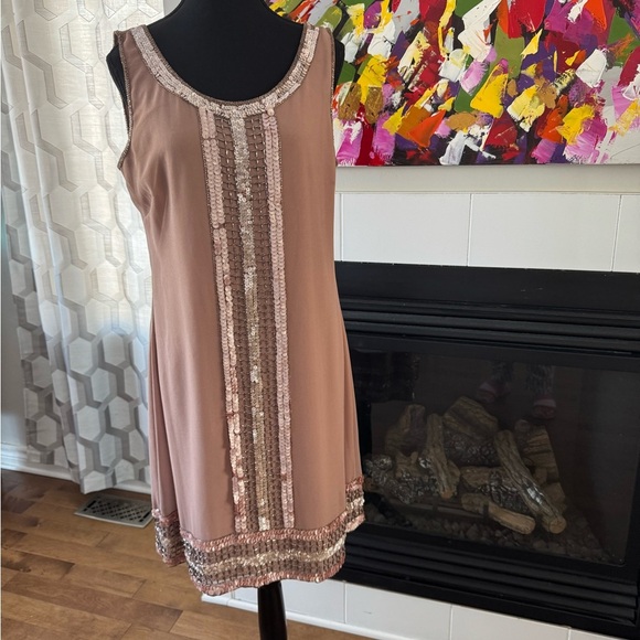 Adrianna Papell Sequin Embellished Dress in Blush - Picture 1 of 8